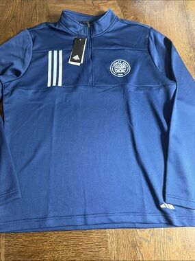 Adidas  Blue Quarter-Zip Pullover with White Stripe Detail
